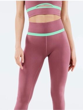 Fabletics Dusty Rose Leggings with Mint Trim